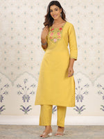 Thumbnail for Ode by House of Pataudi Floral Embroidered Thread Work Straight Kurta with Trousers - Distacart