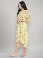 Thumbnail for AURELIA Green Floral Printed Asymmetric Midi Shirt Dress