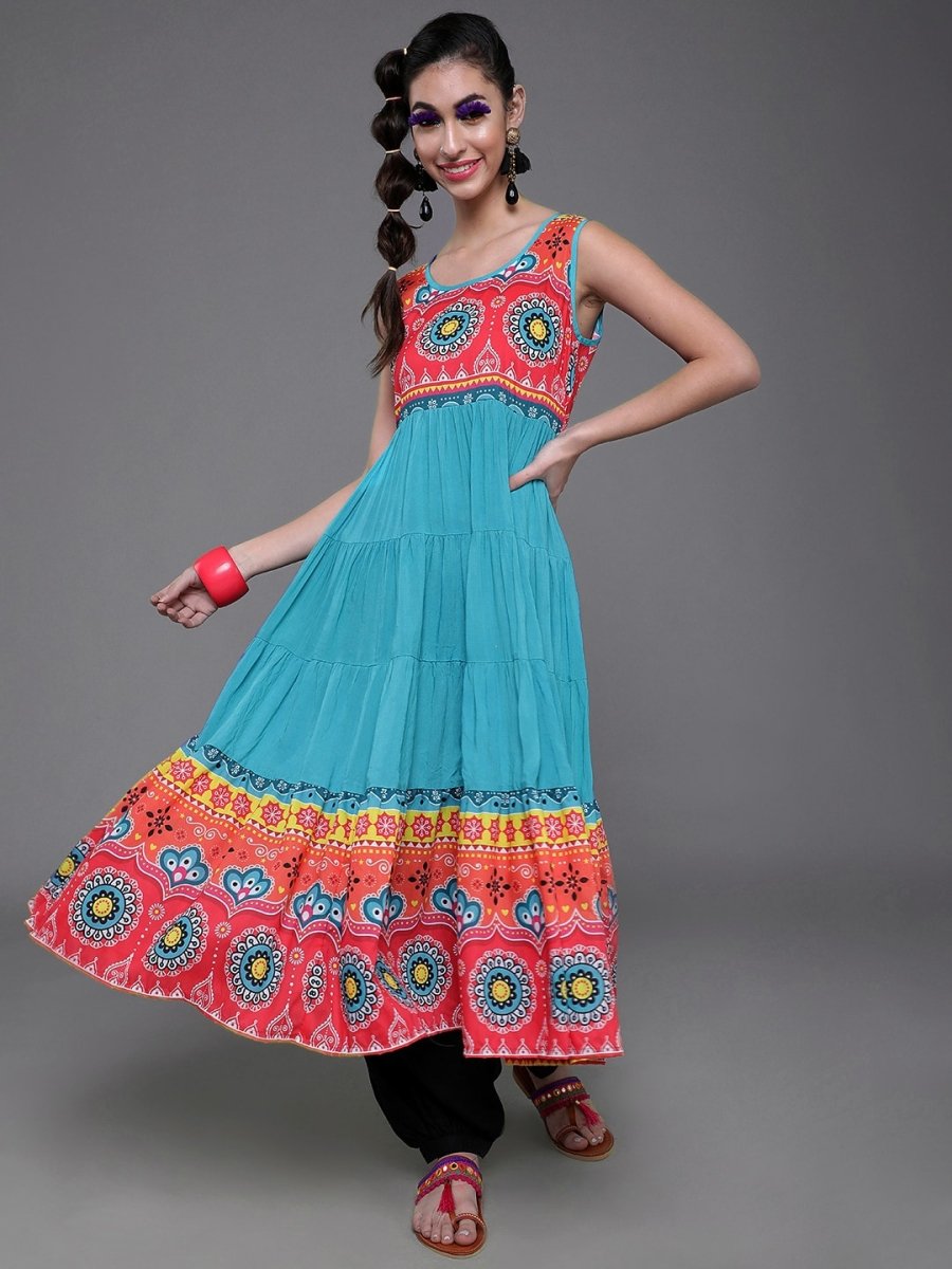 Aks Floral Printed Sleeveless Cotton Silk Anarkali Kurta - Distacart