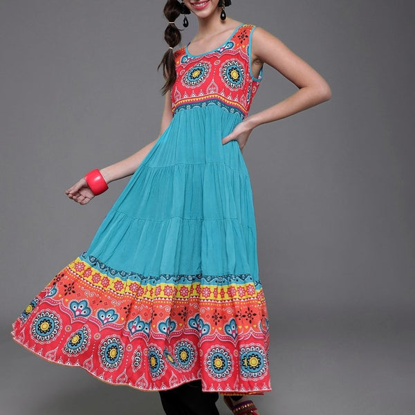 Aks Floral Printed Sleeveless Cotton Silk Anarkali Kurta - Distacart