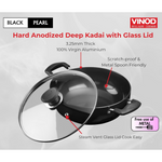Thumbnail for Vinod Black Pearl Hard Anodised Deep Kadai with Glass Lid - Dista