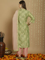 Thumbnail for Jyoti Fashion Women's Green Chanderi Silk Elegant Jardoshi Semi Kurta with Trouser & Dupatta - Distacart