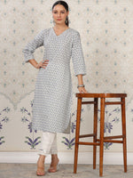 Thumbnail for Ode by House of Pataudi Floral Printed Straight Pure Cotton Kurta - Distacart