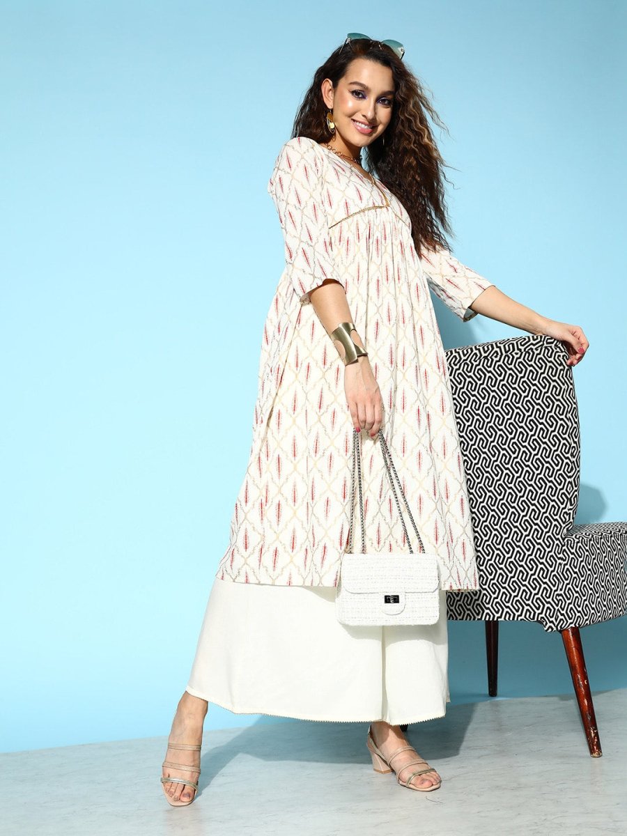 All About You Onyx White & Red Ethnic Motifs Printed Veere Di Wedding Kurta with Palazzos - Distacart