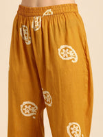 Thumbnail for Anouk Mustard Yellow & Off White Paisley Mirror Cotton Straight Kurta Trousers Dupatta - Distacart