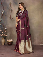 Thumbnail for Joban Fashion Maroon Floral & Botanical Motifs Satin Silk Banarasi Silk Saree - Distacart