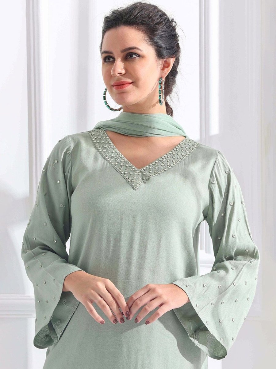 Anouk Women Embroidered Regular Thread Work Kurta with Trousers & With Dupatta - Distacart