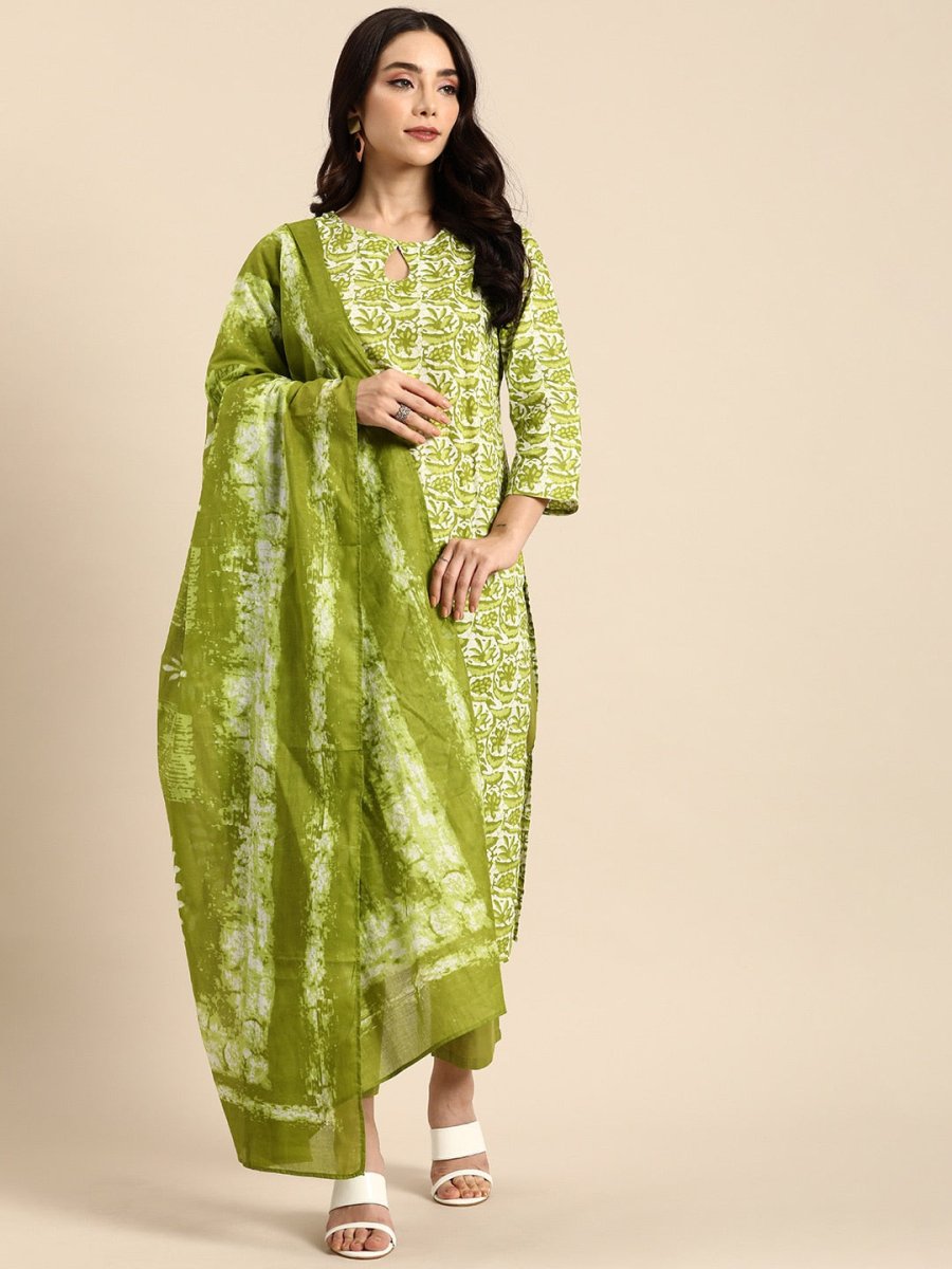 Anouk Women Ethnic Motifs Dyed Regular Pure Cotton Kurta with Trousers & Dupatta - Distacart