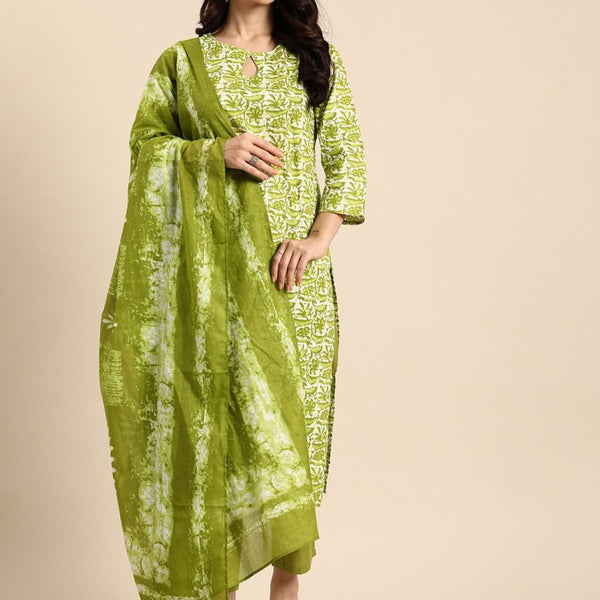 Anouk Women Ethnic Motifs Dyed Regular Pure Cotton Kurta with Trousers & Dupatta - Distacart
