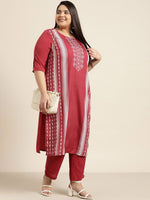 Thumbnail for Sztori Plus Size Geometric Printed Round Neck Straight Kurta
