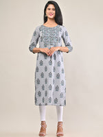 Thumbnail for Swasti Women Grey Floral Printed Floral Cotton Kurta - Distacart