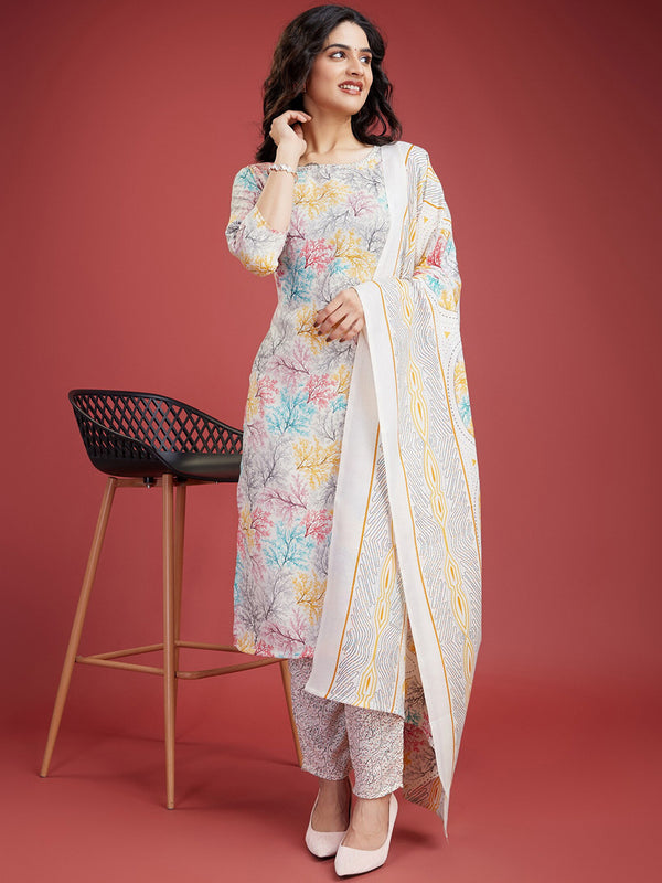 Kalini Floral Printed Regular Kurta with Trousers & Dupatta - Distacart