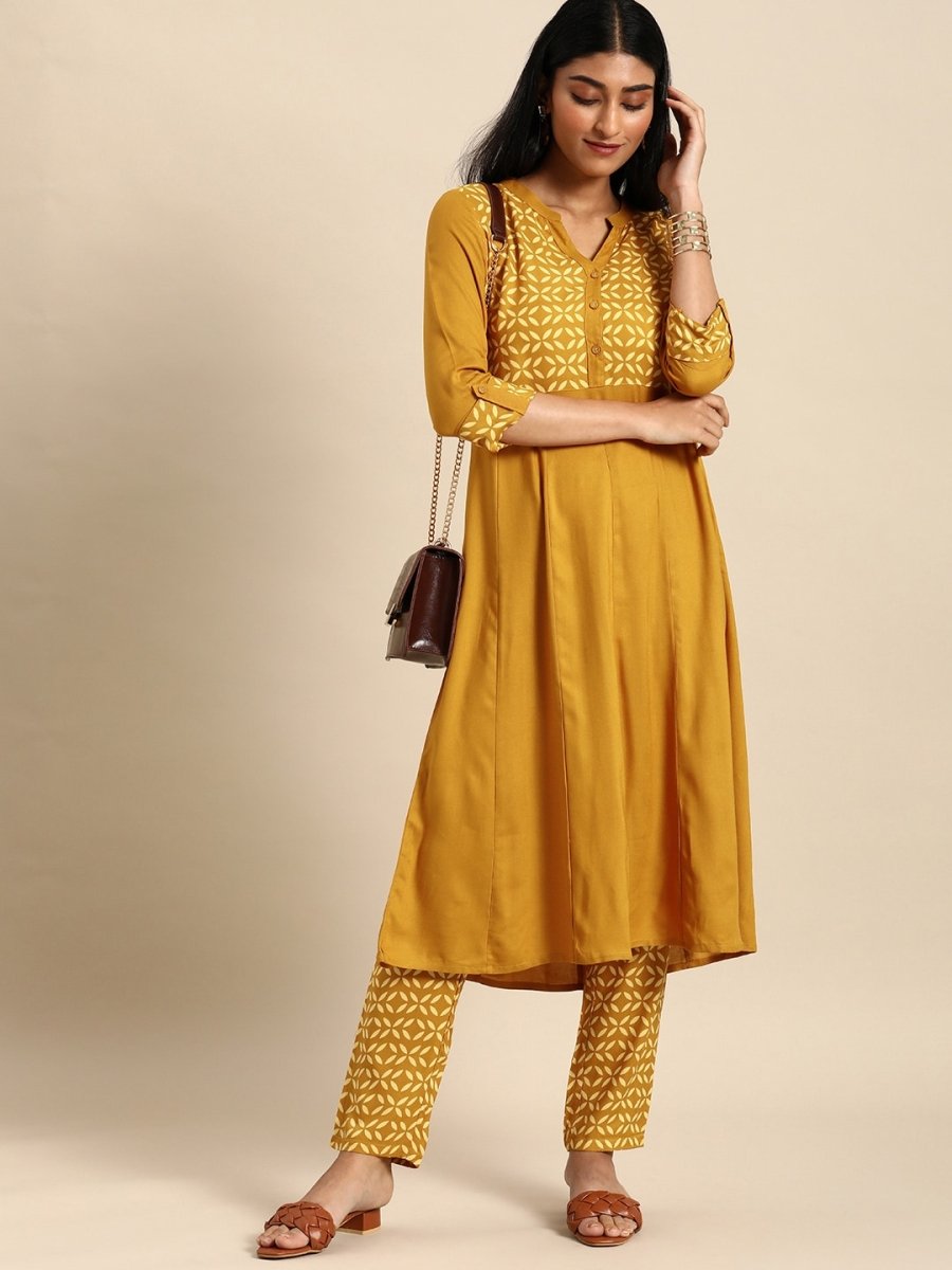 All About You Women Brown & Cream Printed Kurta with Trousers - Distacart