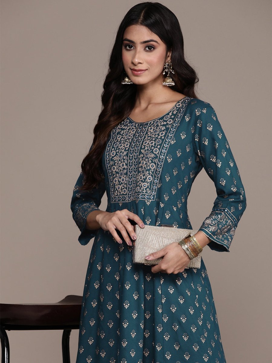 Anubhutee Women Ethnic Motifs Embroidered Mirror Work A-Line Kurta - Distacart
