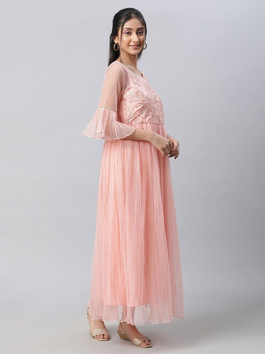 AURELIA Embroidered Bell Sleeve Smocked Maxi Ethnic Dress