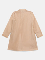 Thumbnail for Ahalyaa Boys Beige Poly Silk Gold Printed Kids Kurta Churidar Set - Distacart