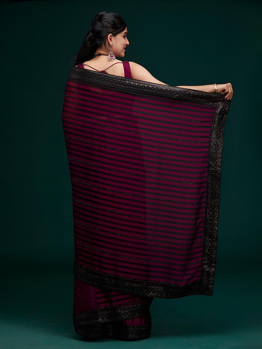 Anouk Striped Embellished Saree - Distacart