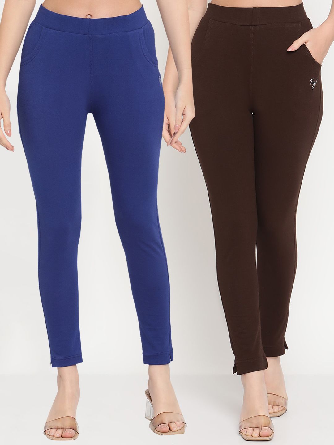TAG 7 Pack of 2 Blue & Brown Ankle-Length Leggings - Distacart