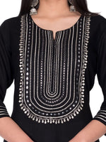 Thumbnail for Swasti Women Black & Silver Yoke Design Mirror Work Straight Kurta