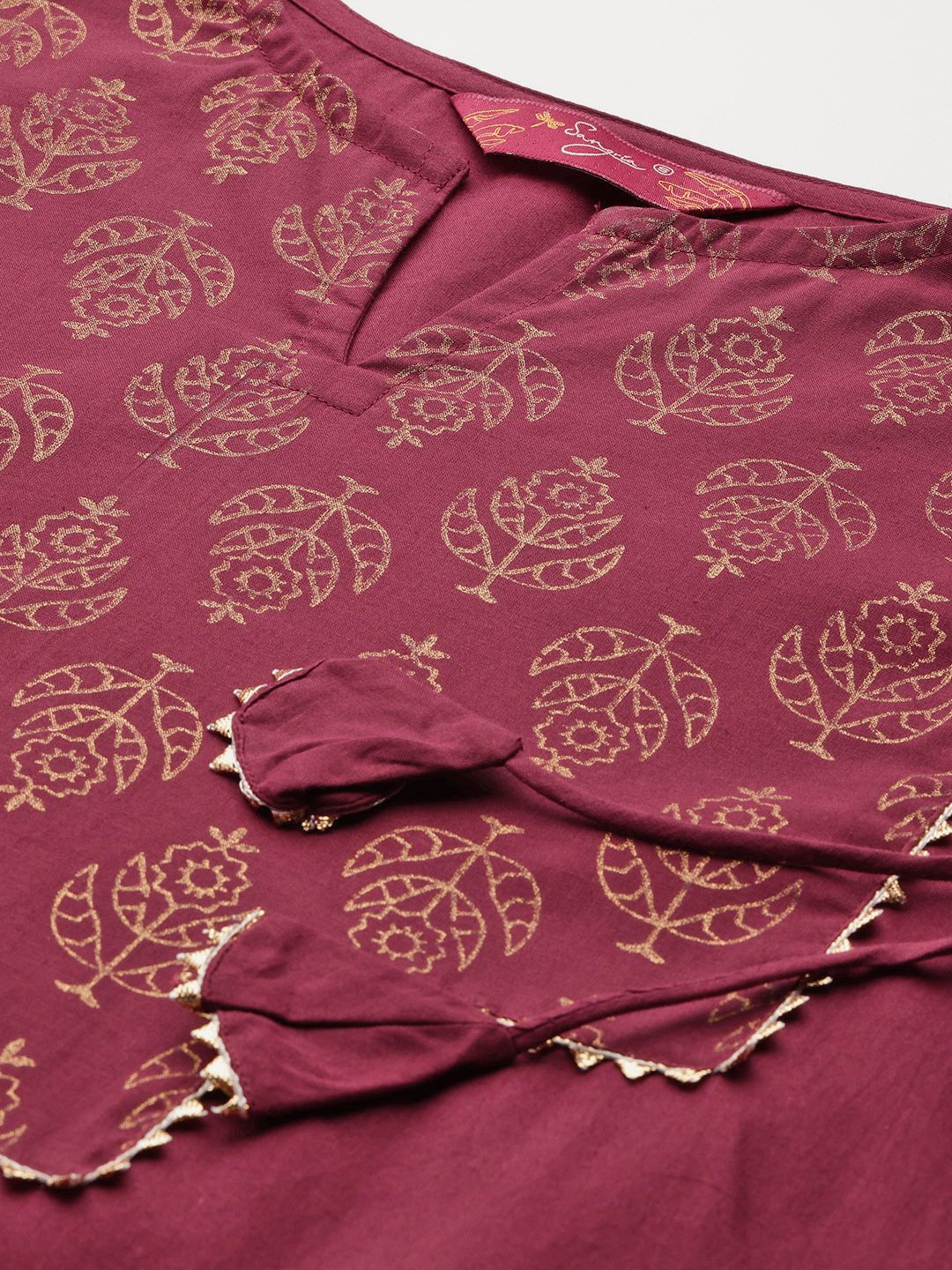 Sangria Ethnic Motifs Printed Gotta Patti Pure Cotton Kurta - Distacart