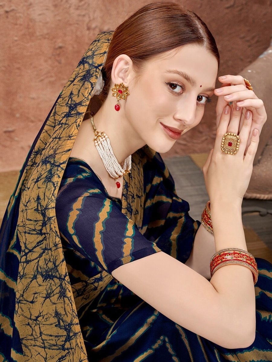 Anouk Blue Leheriya Printed Saree - Distacart