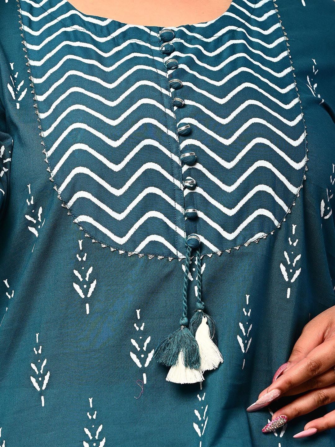 Swasti Women Blue & atlantic deep Ethnic Motifs Printed Chikankari Floral Kurta - Distacart