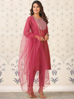 Thumbnail for Ode by House of Pataudi Floral Yoke Design Thread Work Kurta with Trousers & Dupatta - Distacart