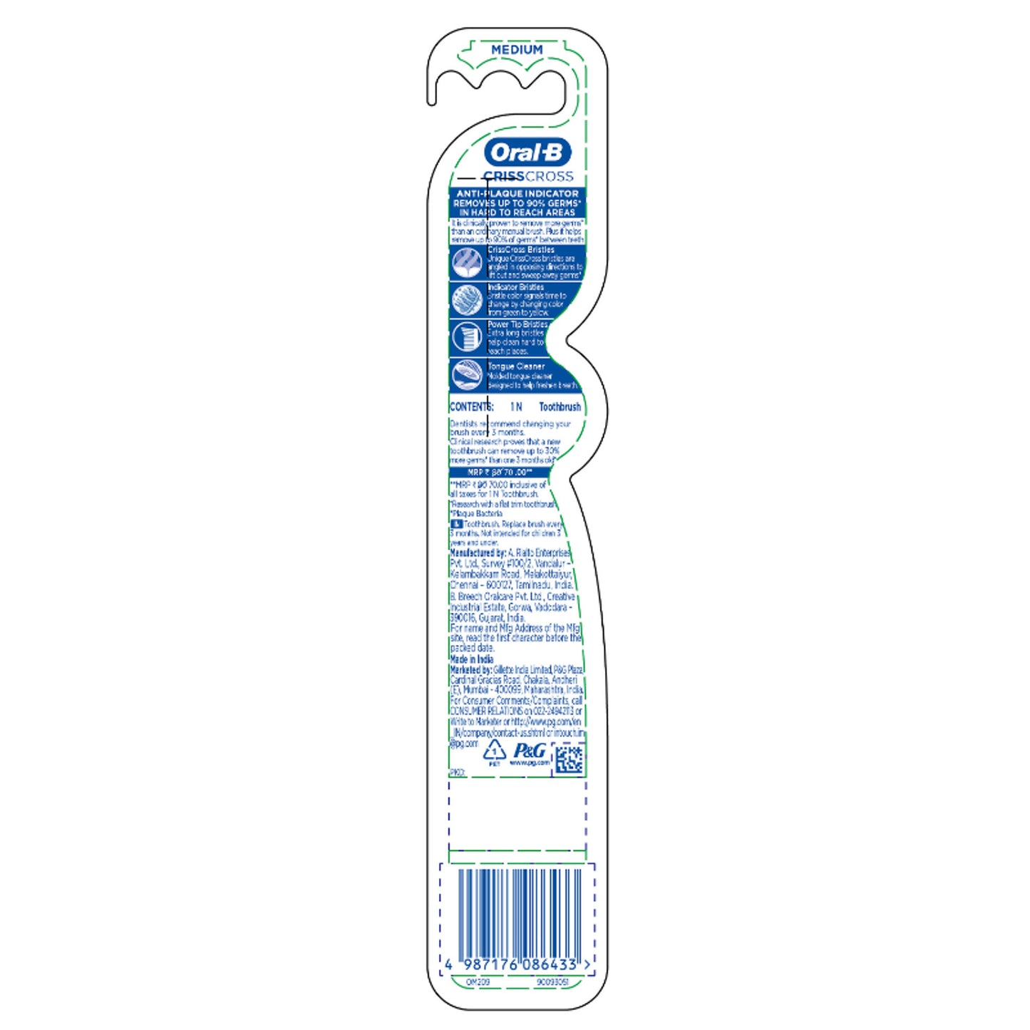 Oral-B Criss Cross Toothbrush Pack of 1 (Medium) - Distacart