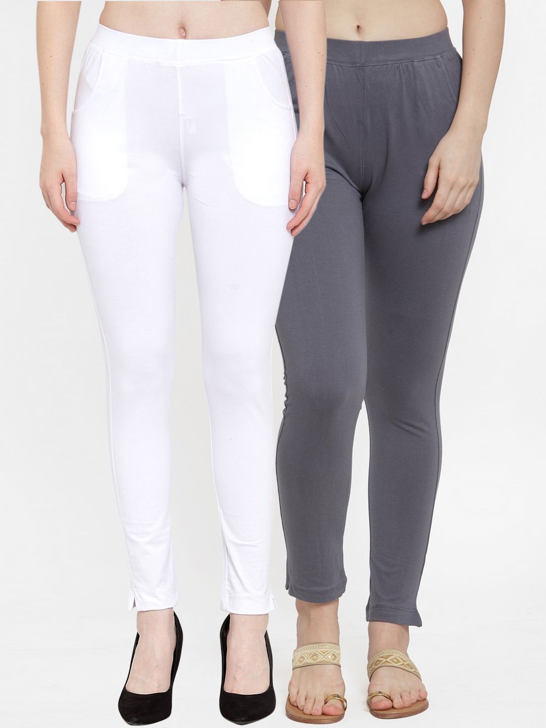 TAG 7 Women Pack Of 2 Solid Straight-Fit Ankle-Length Leggings - Distacart