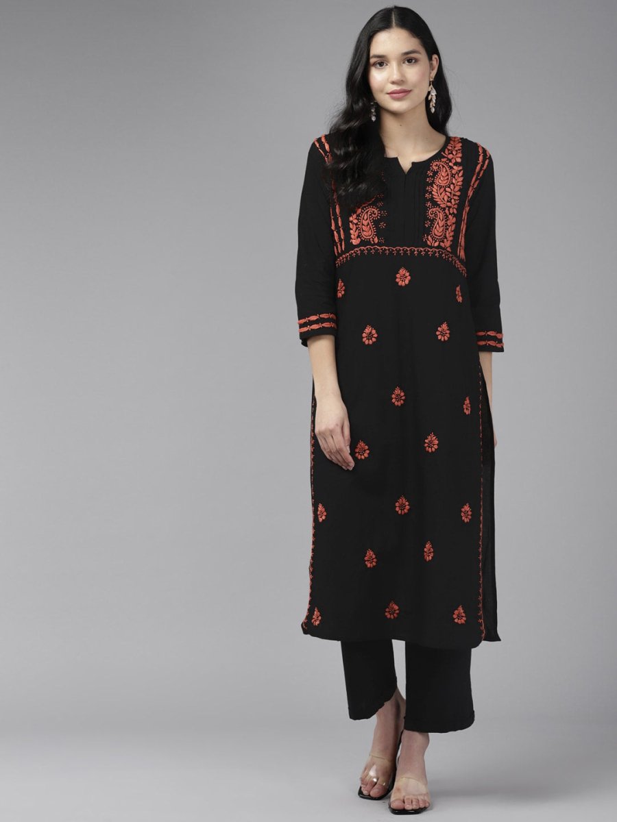 ADA Ethnic Motifs Embroidered Chikankari Cotton Straight Kurta - Distacart