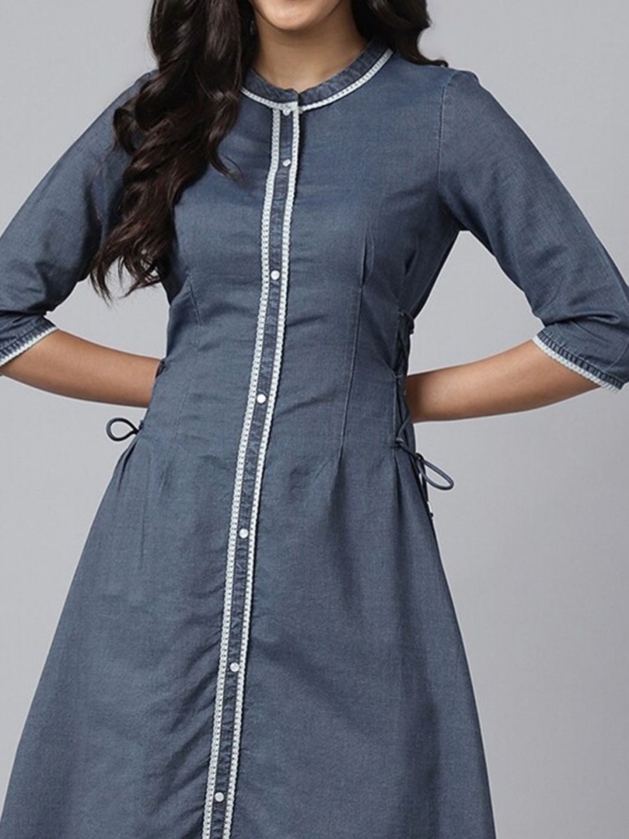 AURELIA Women Blue Solid A-Line Midi Dress - Distacart