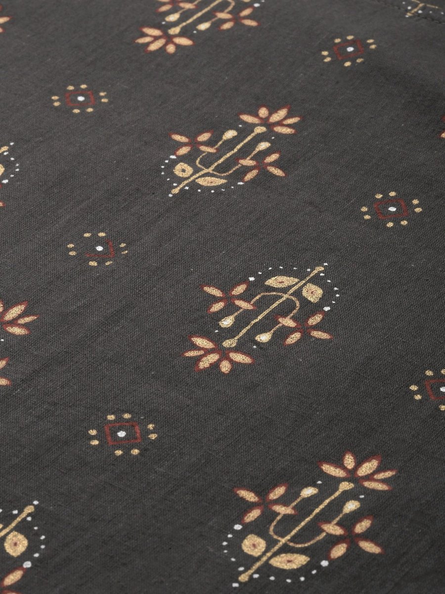 All About You Women Grey Ethnic Motifs Printed Pure Cotton Kurta with Trousers - Distacart