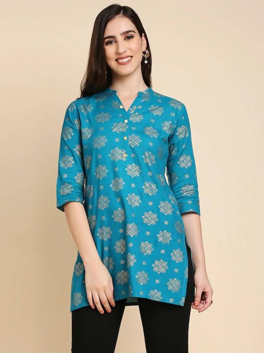 Anubhutee Blue & Golden Printed Kurti - Distacart