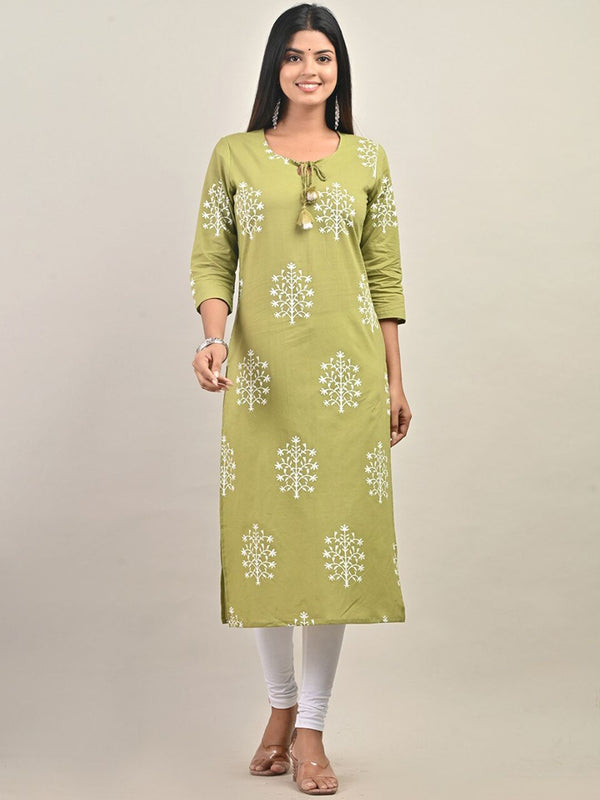 Swasti Tie-Up Neck Floral Printed Pure Cotton Kurta