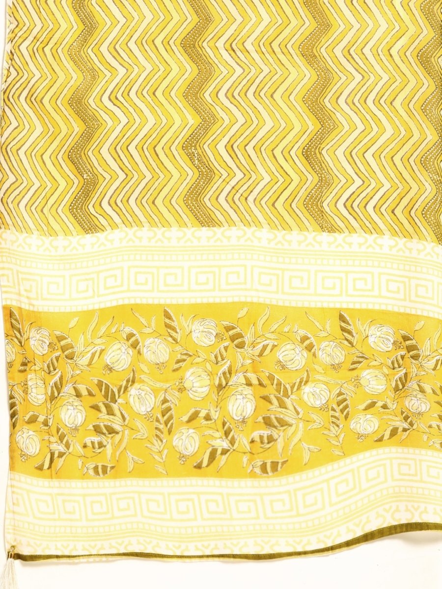 Anouk Women Yellow Floral Printed Regular Beads and Stones Pure Cotton Kurta Set - Distacart
