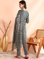 Thumbnail for Ode by House of Pataudi Printed Mirror Work Pure Cotton Kurta With Trousers & Dupatta - Distacart