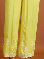 Thumbnail for Vishudh Yellow Floral Embroidered Straight Kurta with Palazzos