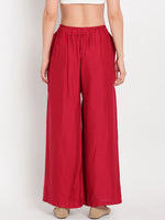 Thumbnail for TAG 7 Women Set of 2 White & Red Solid Flared Palazzos