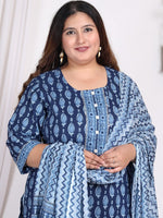 Thumbnail for Swasti Floral Printed Regular Sequinned Pure Cotton Kurta with Trousers & With Dupatta