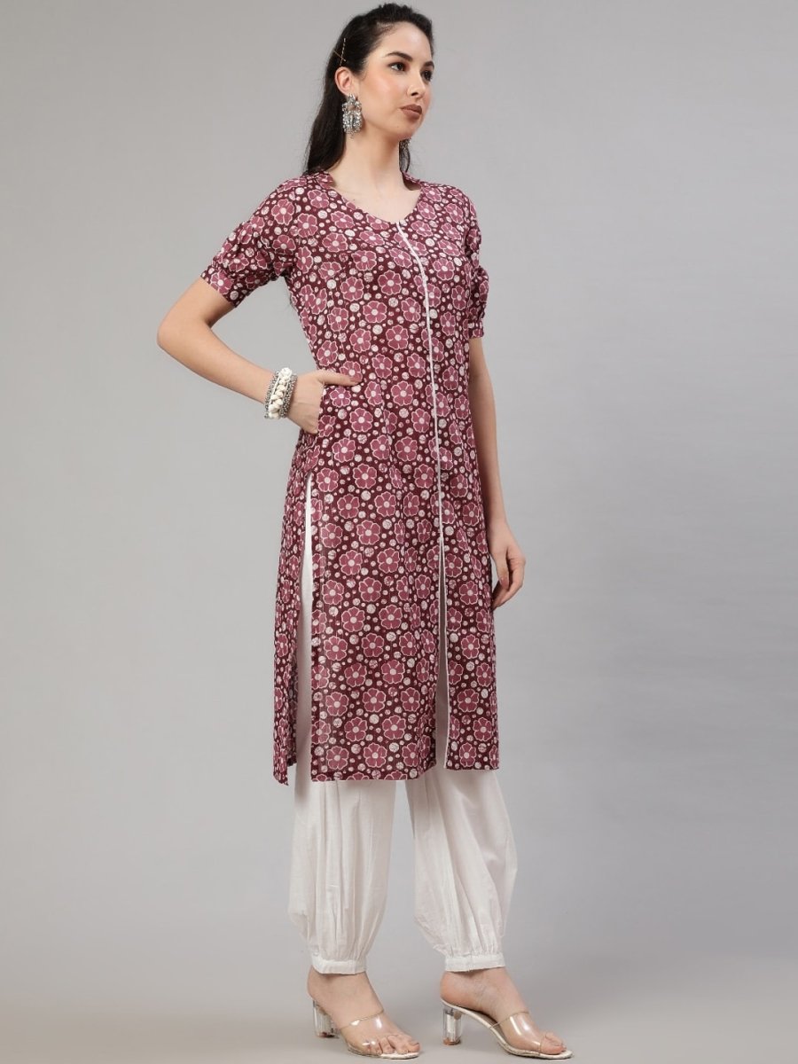 Aks Floral Printed Regular Pure Cotton Kurta With Trousers - Distacart