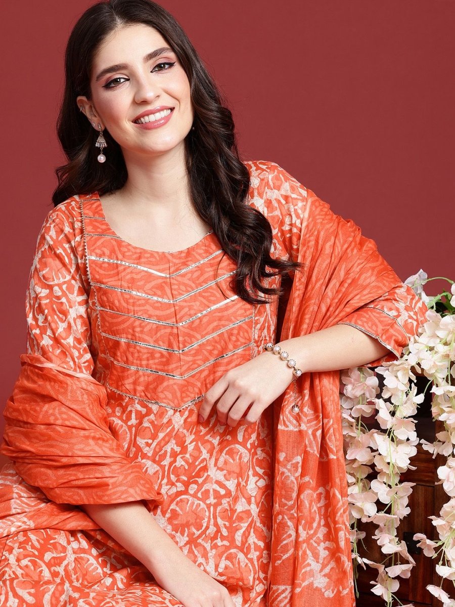 Anouk Women Floral Printed Regular Gotta Patti Pure Cotton Kurta with Trousers & Dupatta - Distacart