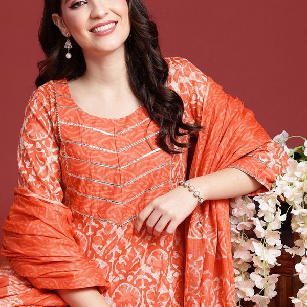 Anouk Women Floral Printed Regular Gotta Patti Pure Cotton Kurta with Trousers & Dupatta - Distacart