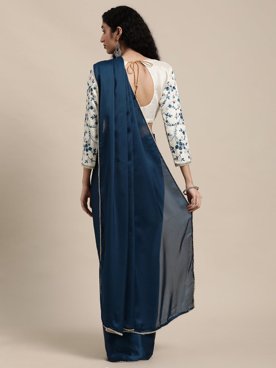 Anouk Navy Blue Sequinned Satin Saree - Distacart