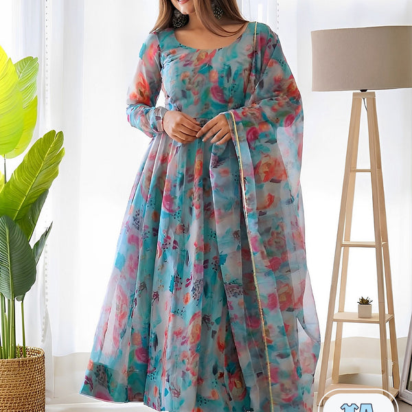 Kalini Floral Printed Gotta Patti Anarkali Kurta With Trousers & Dupatta - Distacart