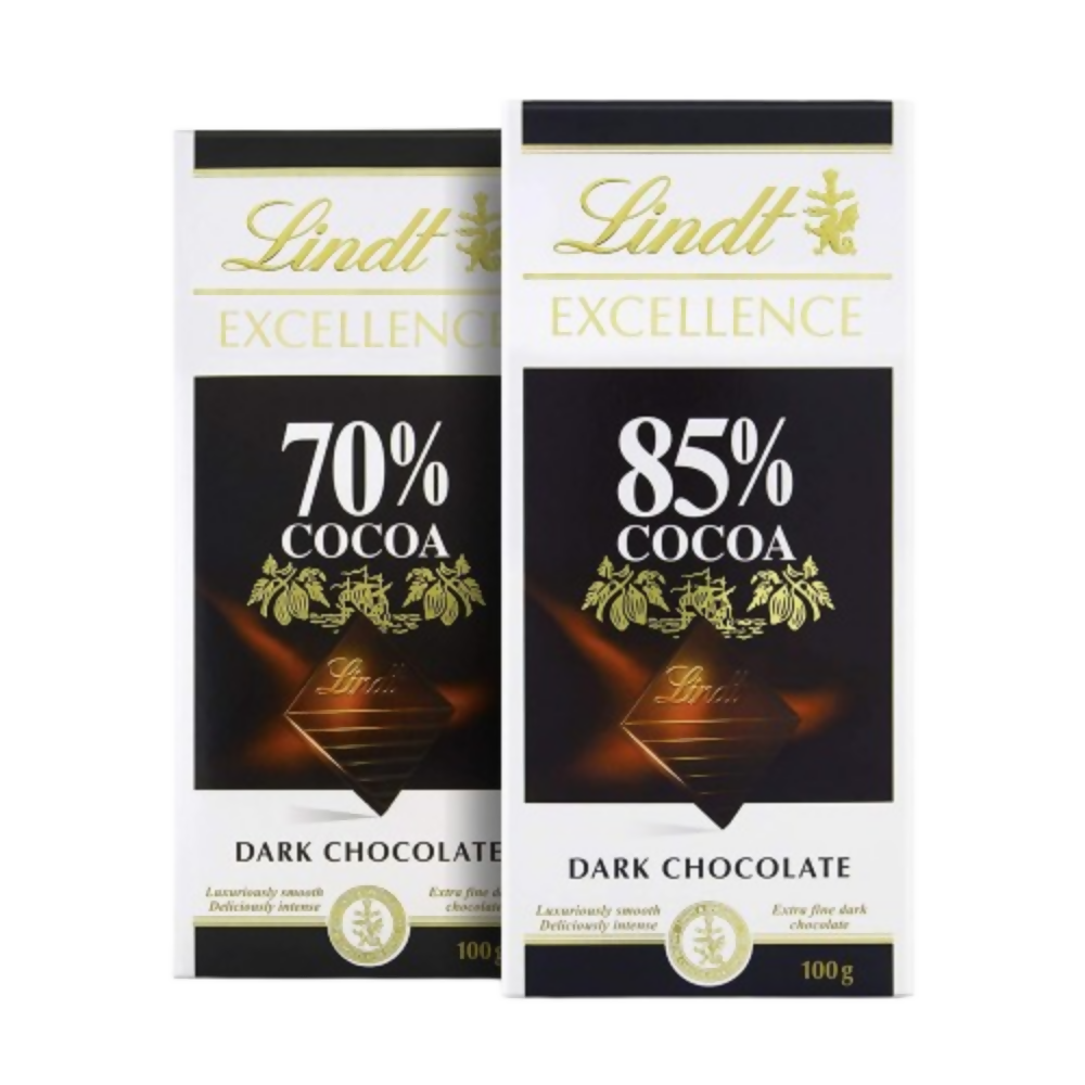 Lindt Excellence Dark 70% Cocoa Chocolate Bar and Lindt Excellence Dark 85% Cocoa Chocolate Bar - Dista