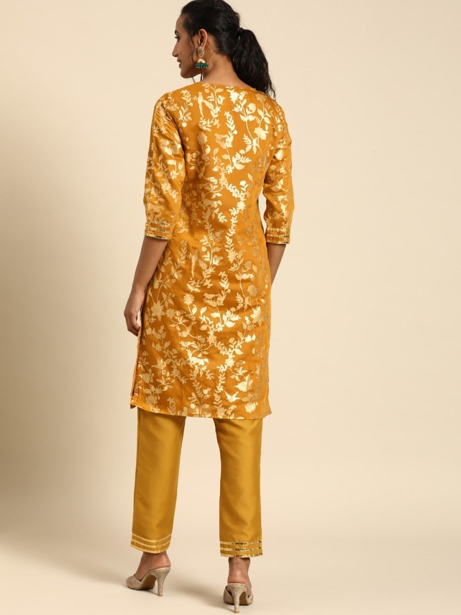 All About You Women Mustard Yellow Ethnic Motifs Printed Regular Kurta with Trousers - Distacart