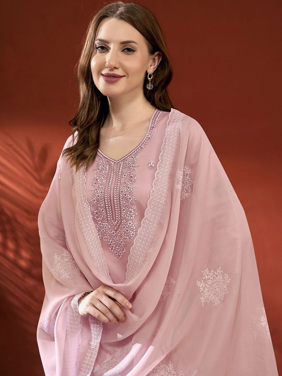 Anouk Pink Ethnic Motifs Embroidered Thread Work Straight Kurta With Trousers &Dupatta - Distacart