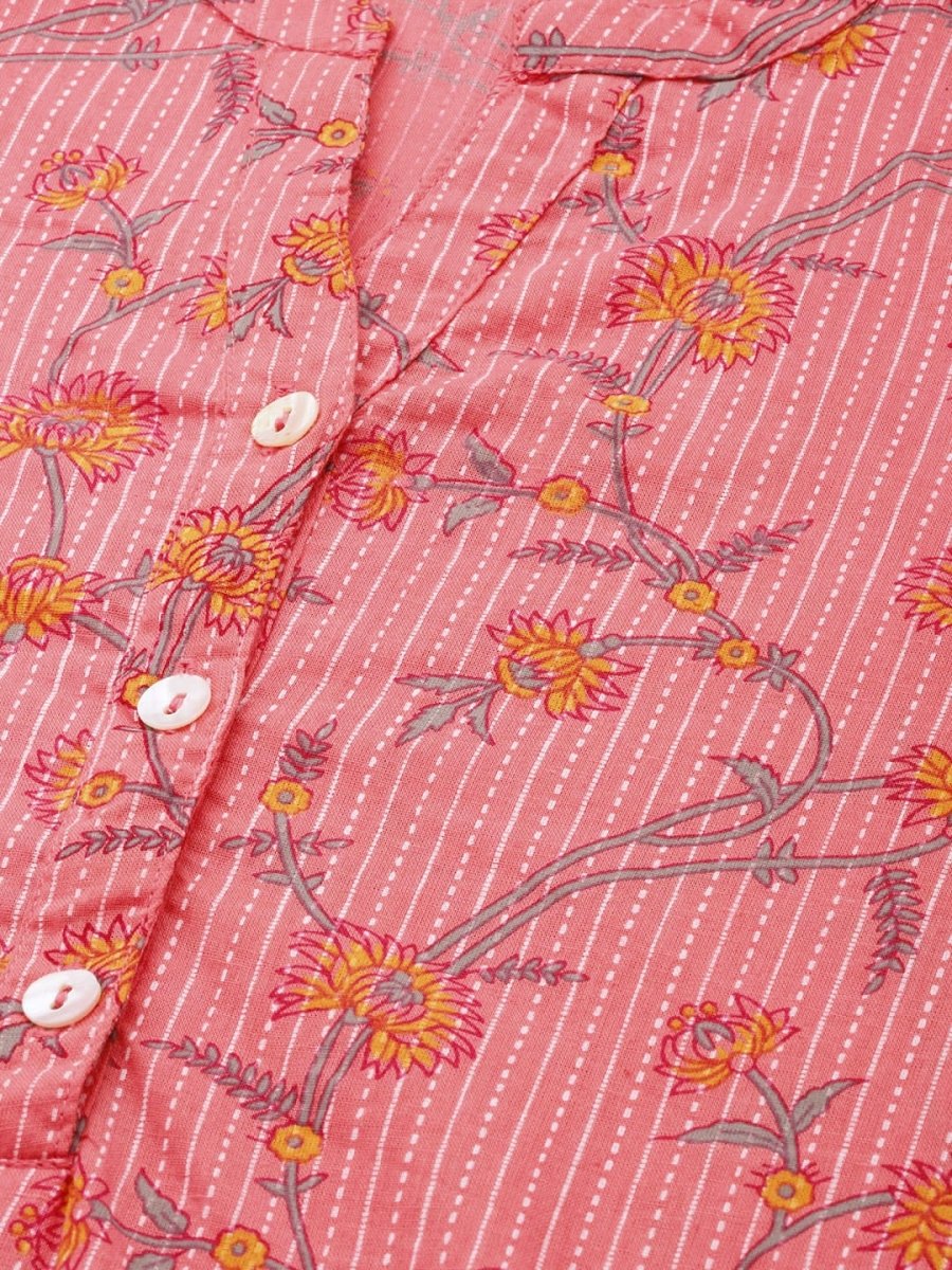 All About You Women Pink & Yellow Floral Printed Kurta - Distacart