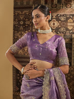 Thumbnail for kasee Embellished Zardozi Silk Blend Saree - Distacart