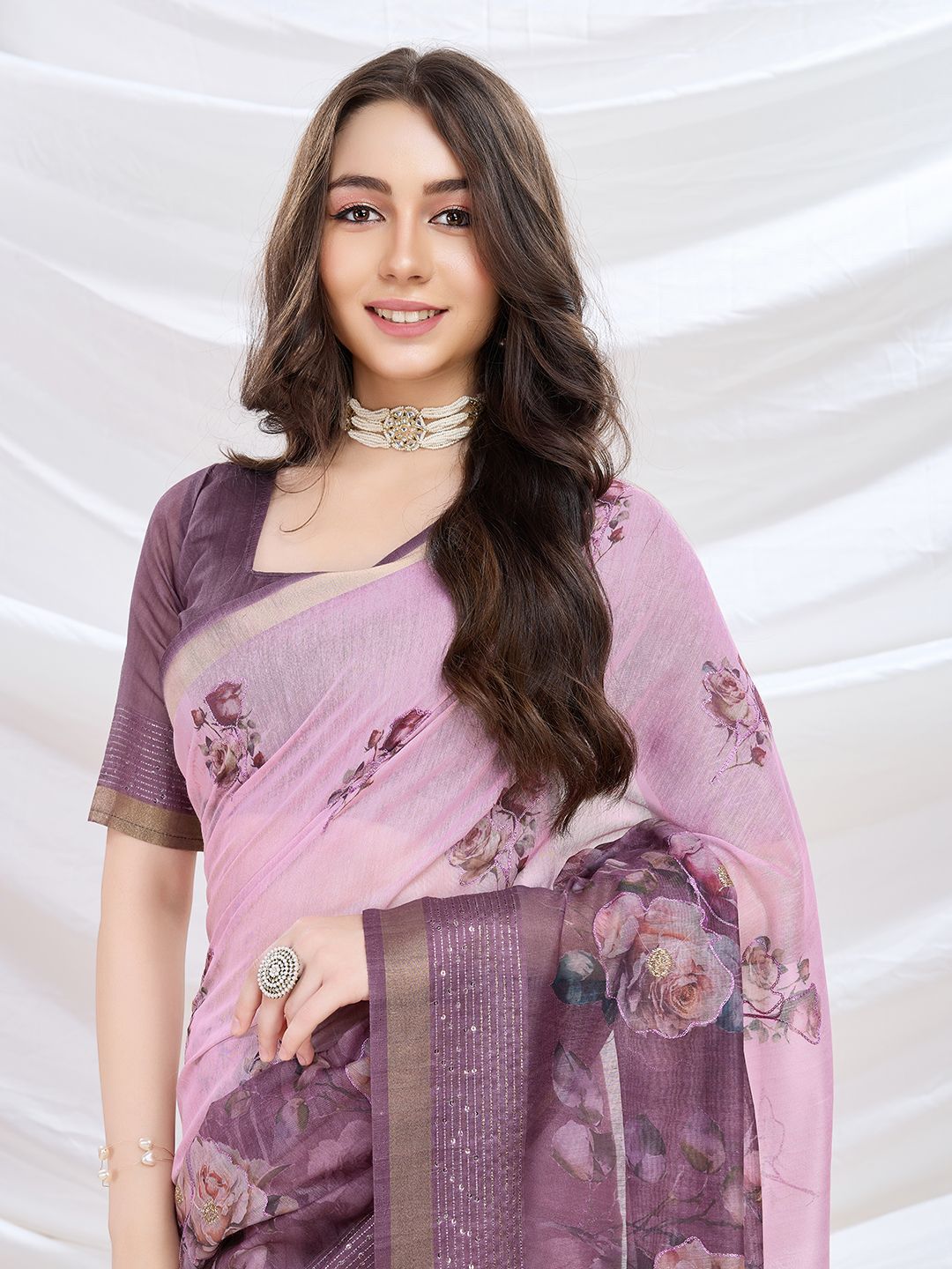 Mitera Floral Printed Zari Saree - Distacart